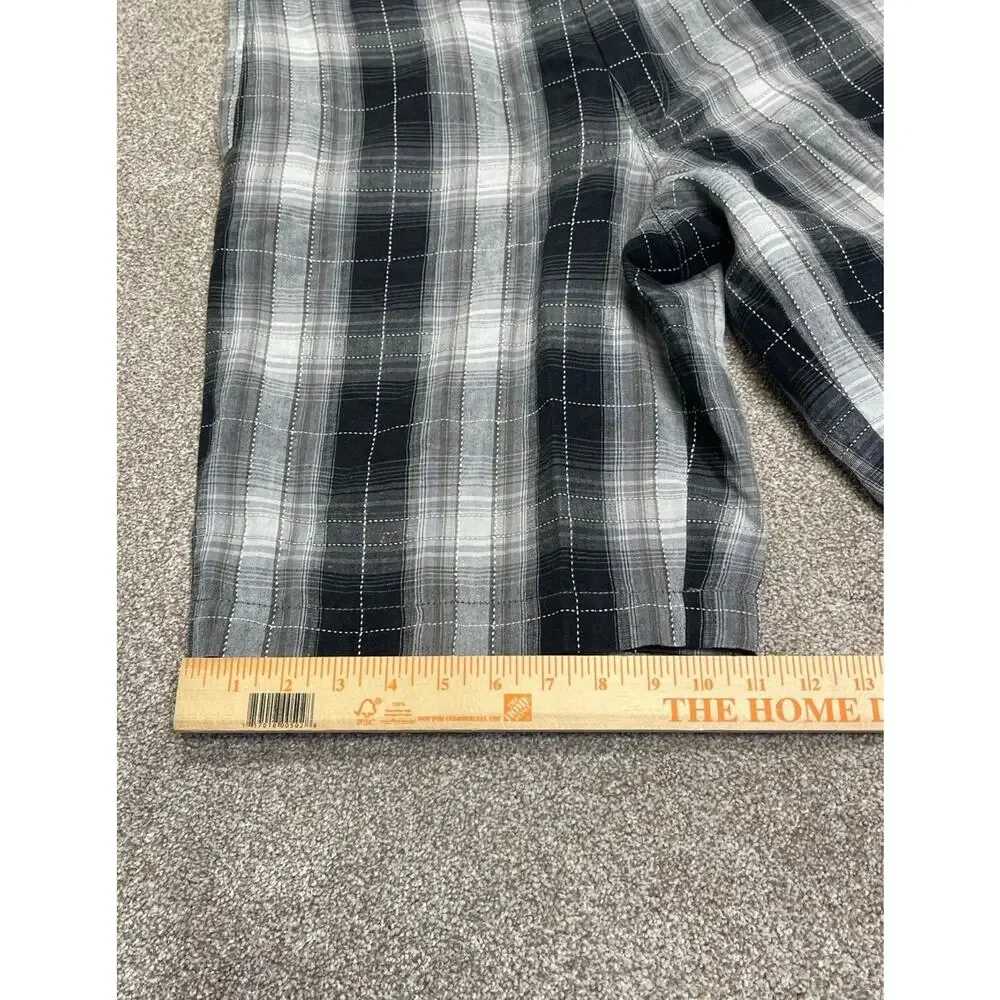 Coastal Old Money Tommy Bahama Flat Front Linen Silk Shorts Size 33 Black Plaid